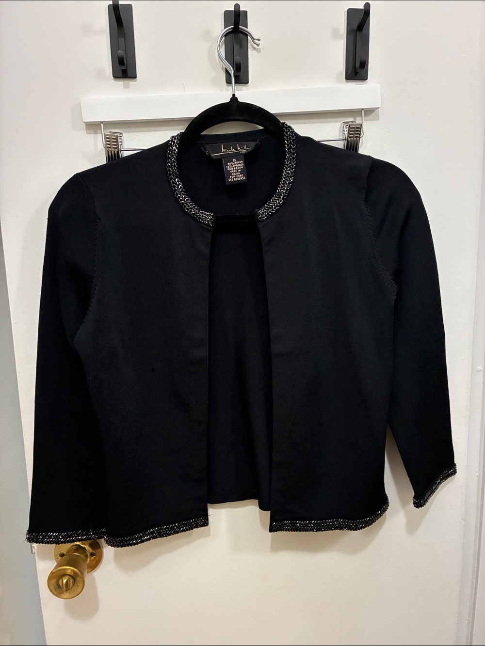 Y2K Nicole Miller Black Bolero Beaded Trim Evening Jacket Formal Wedding